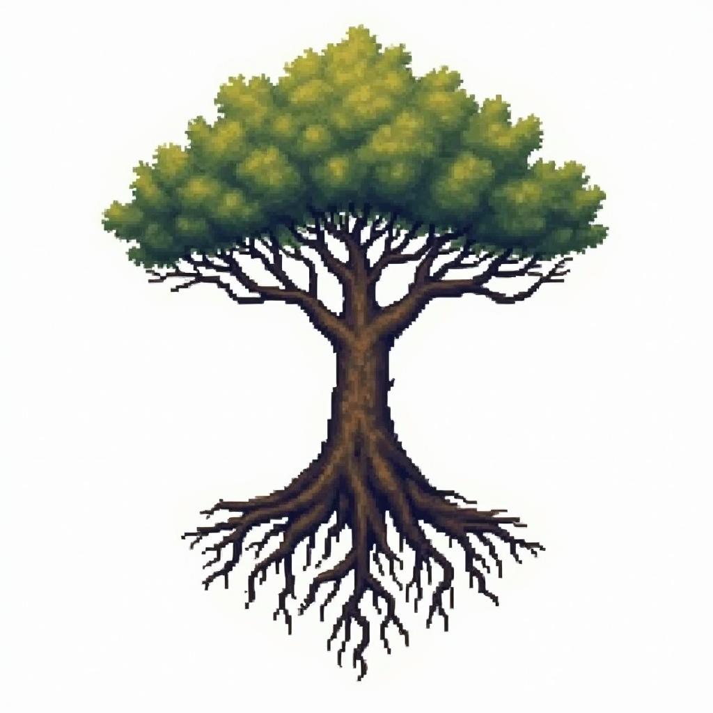 Tree of life with roots and branchesin 8-bit tattoo style, minimalistic pixel style tattoo, pixel art with simplified shapes and retro gaming visuals, inspired by 8-bit pixel based detailing - Variation 2