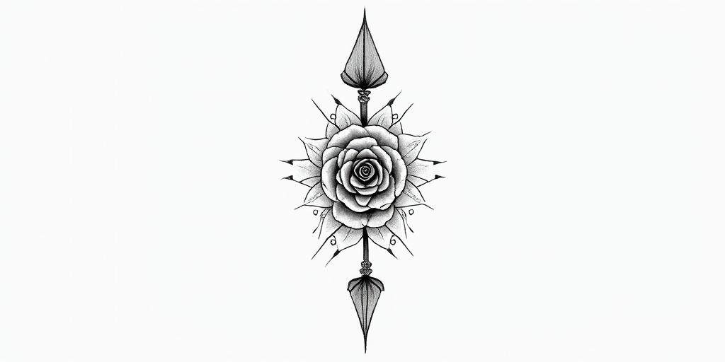 I don't want to forget my father's illness. I want to include roses and arrows.in minimalist style tattoo, featuring simple shapes and fine lines, with minimal shading and details, tiny triangles, creating a sense of balance and harmony - Variation 2