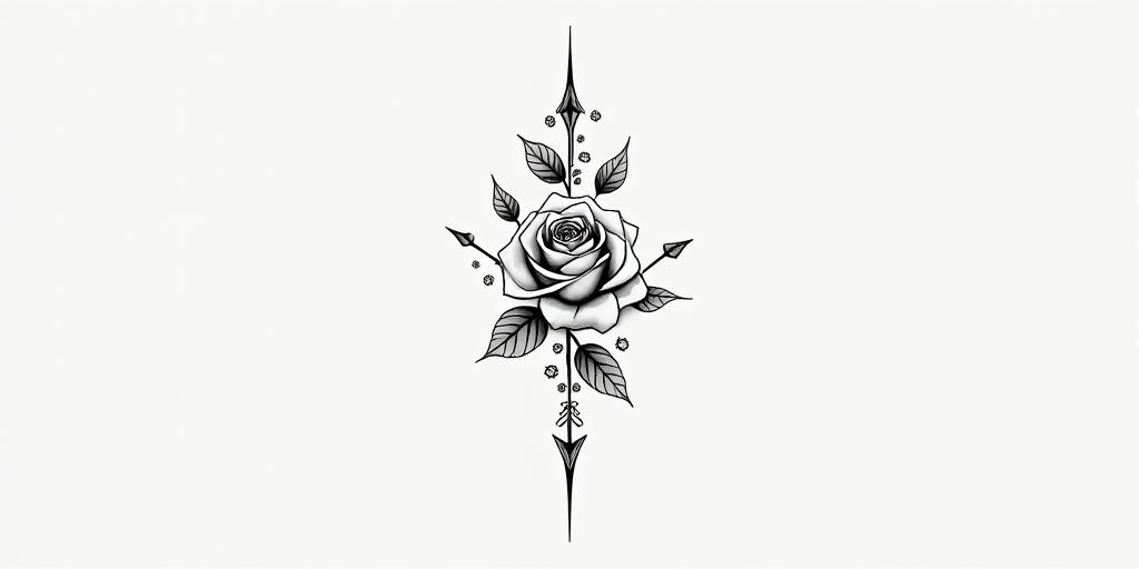 I don't want to forget my father's illness. I want to include roses and arrows.in minimalist style tattoo, featuring simple shapes and fine lines, with minimal shading and details, tiny triangles, creating a sense of balance and harmony - Variation 3