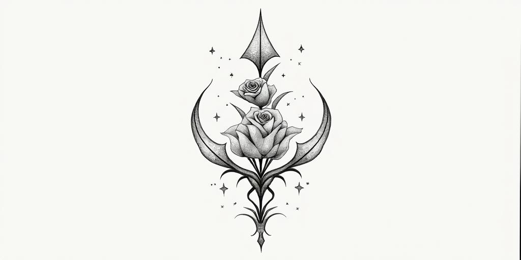 I don't want to forget my father's illness. I want to include roses and arrows.in minimalist style tattoo, featuring simple shapes and fine lines, with minimal shading and details, tiny triangles, creating a sense of balance and harmony