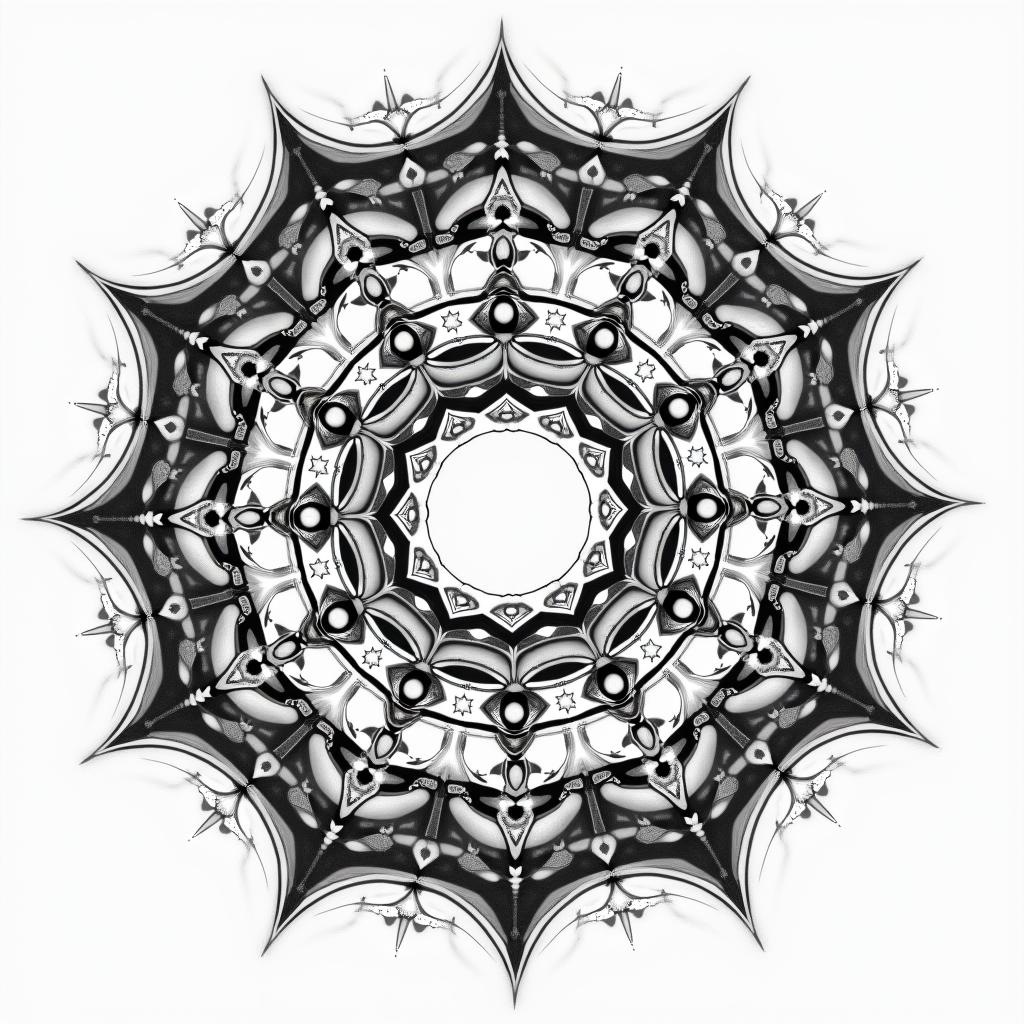 Spiral galaxy with stars and planetsin ornamental tattoo style, featuring intricate symmetrical patterns and floral designs, showcasing highly detailed line work and geometric shapes, creating a sense of elegance and balance - Variation 3