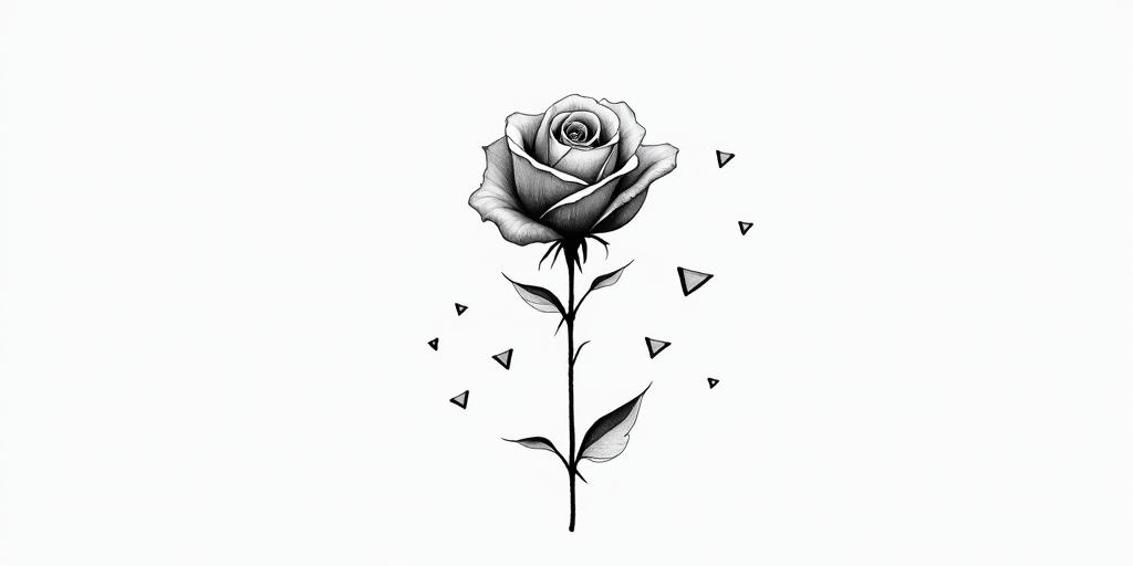 I don’t want to forget my father’s illness, rose.in minimalist style tattoo, featuring simple shapes and fine lines, with minimal shading and details, tiny triangles, creating a sense of balance and harmony