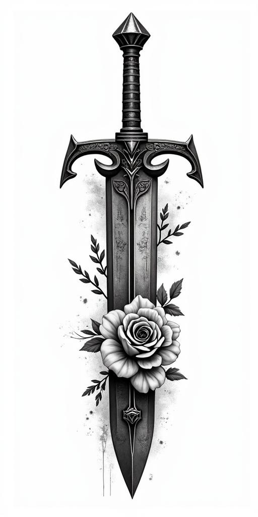 Assassins creed hidden blade with flowers, thorns, lots of blood and vines in egyptian style tattoo, bold elements of ancient egyptian culture including a portrait of an Egyptian pharaoh with detailed facial features, in hieroglyphs and symbolic imagery, eye of horus, ankh symbol, scarab beetle - Variation 2