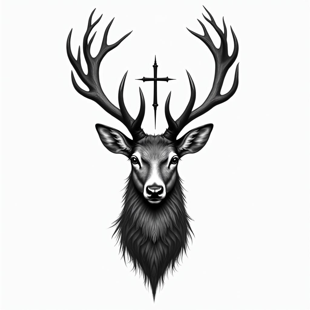 Deer with a crosshigly detailed tattoo - Variation 2