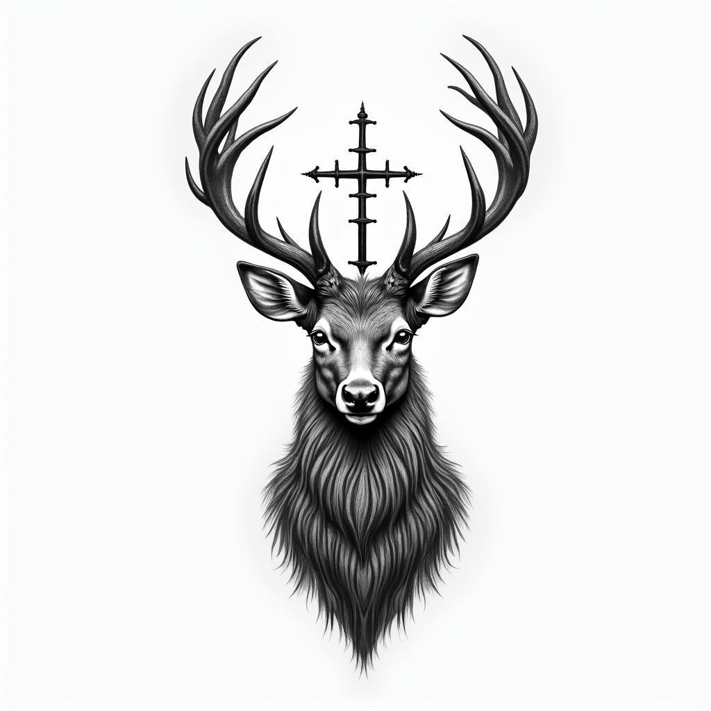 Deer with a crosshigly detailed tattoo - Variation 4