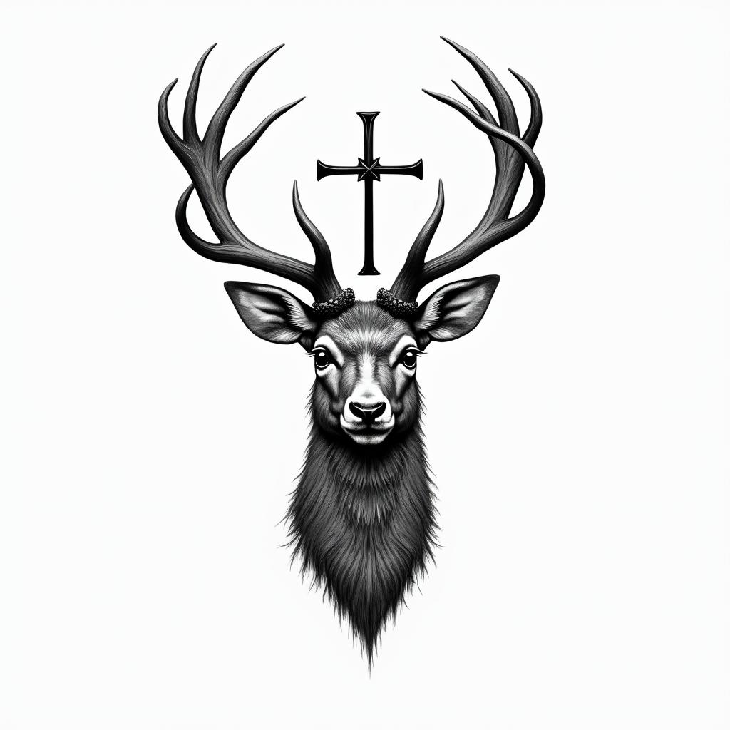 Deer with a crosshigly detailed tattoo - Variation 3