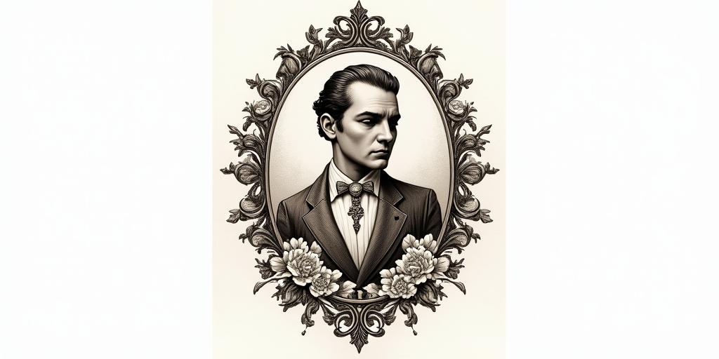 I don't want to forget my father; I want to include roses and waveforms.in victorian style tattoo, featuring vintage and elegant elements, ornate frames, roses, antique, sepia-toned color scheme