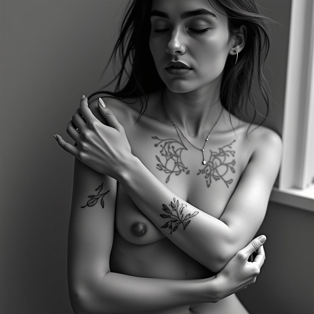 Playful, feminine, minimalistin bohemian style tattoo, 8k - Variation 4