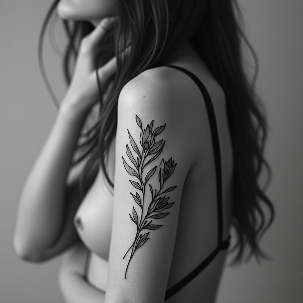 Playful, feminine, minimalistin bohemian style tattoo, 8k