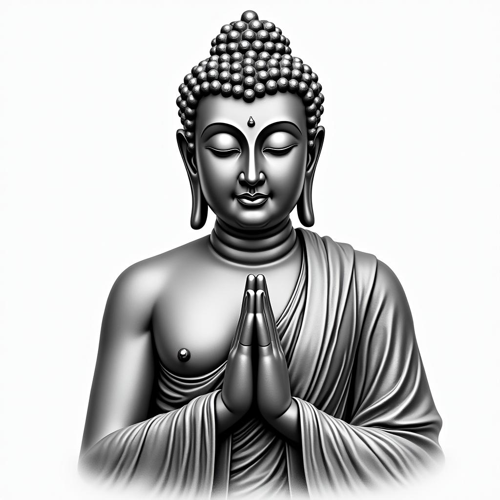 Buddha, Sagittarius, peacein realism tattoo style, featuring a highly detailed, lifelike, capturing every detail, photorealistic, ultra realistic, intricate shading, smooth and sharp, - Variation 3