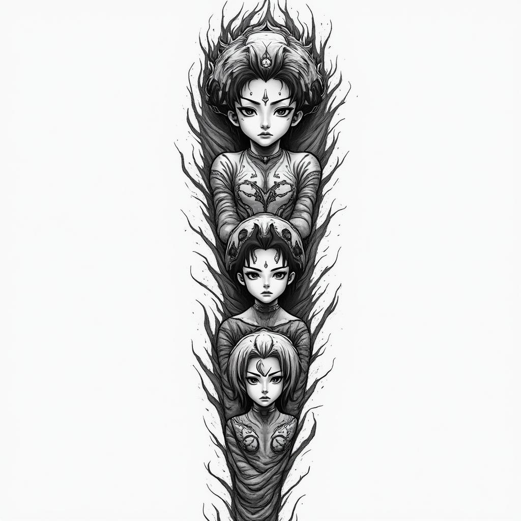 A highly detailed half sleeve tattoo featuring various characters from Black Clover, artistically represented in an illustrative style. The design captures the essence of coolness and camaraderie, with dynamic poses and intricate patterns that symbolize determination and courage.higly detailed tattoo - Variation 3
