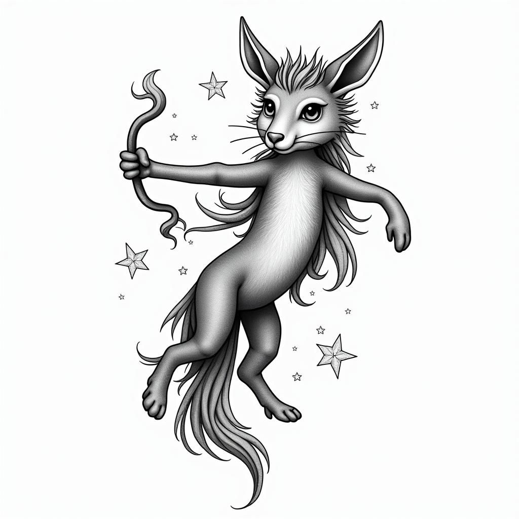 November 29, 1983, Sagittarius, playful, fine line, romanticin bohemian style tattoo, 8k - Variation 2