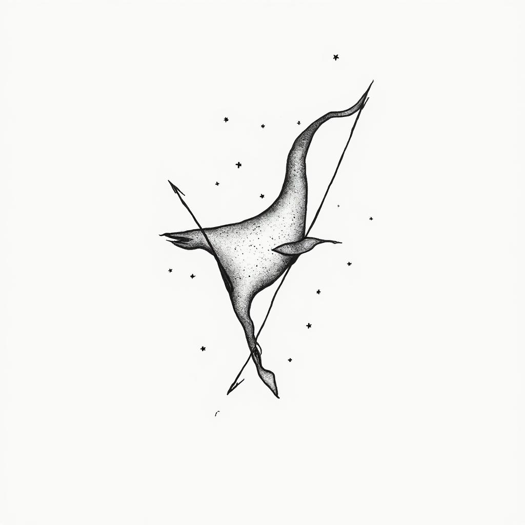 November 29, 1983, Sagittarius, playful, Fineline, romanticin minimalist style tattoo, featuring simple shapes and fine lines, with minimal shading and details, tiny triangles, creating a sense of balance and harmony
