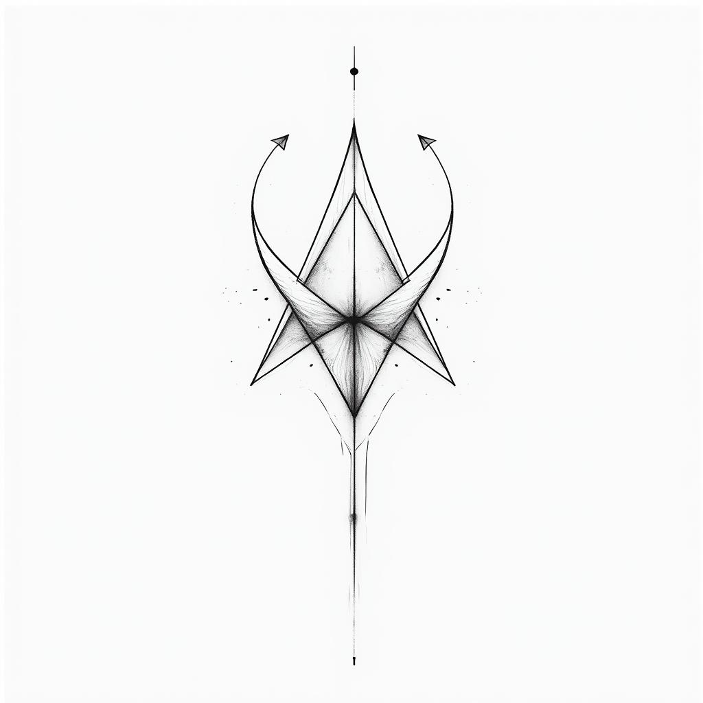 November 29, 1983, Sagittarius, playful, Fineline, romanticin minimalist style tattoo, featuring simple shapes and fine lines, with minimal shading and details, tiny triangles, creating a sense of balance and harmony - Variation 2