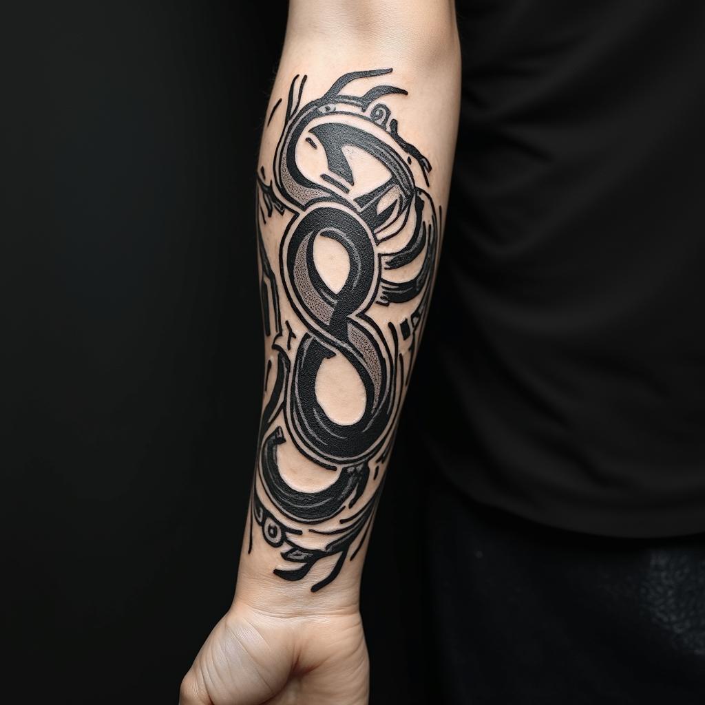 Tribal black swirling in arm half sleevein authentic tattoo style, incorporating traditional modifications, bold black outlines, solid color fills, featuring classic authentic elements - Variation 3