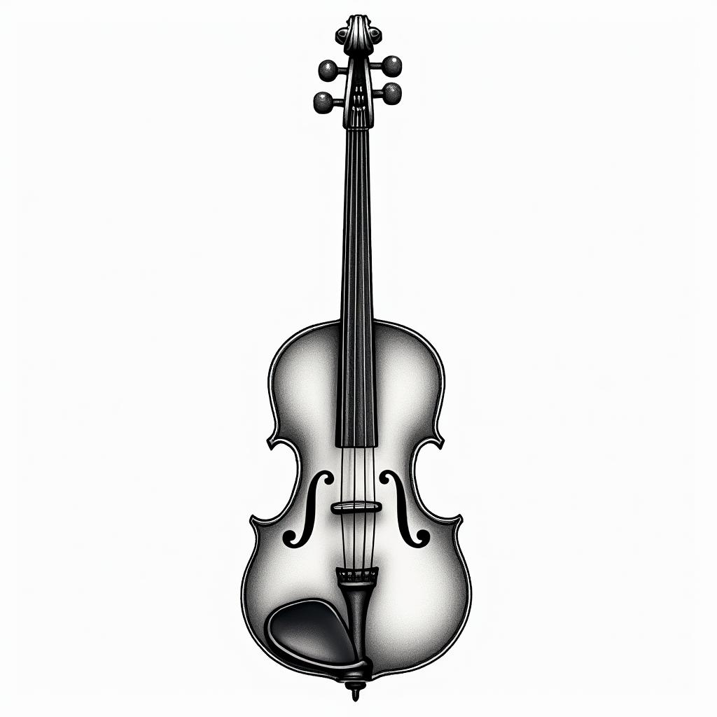 Draw an instrument that is half banjo and half fiddlehigly detailed tattoo