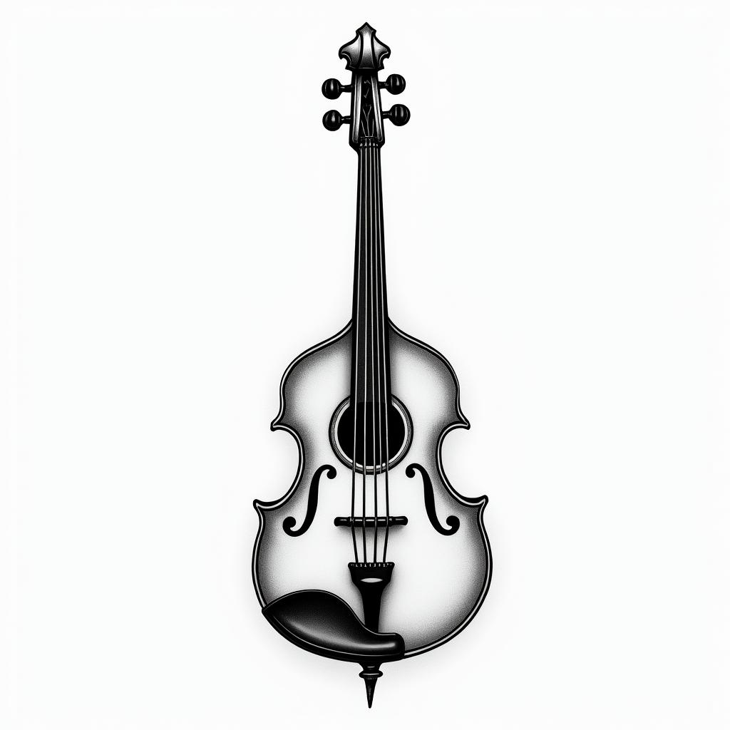Draw an instrument that is half banjo and half fiddlehigly detailed tattoo - Variation 3