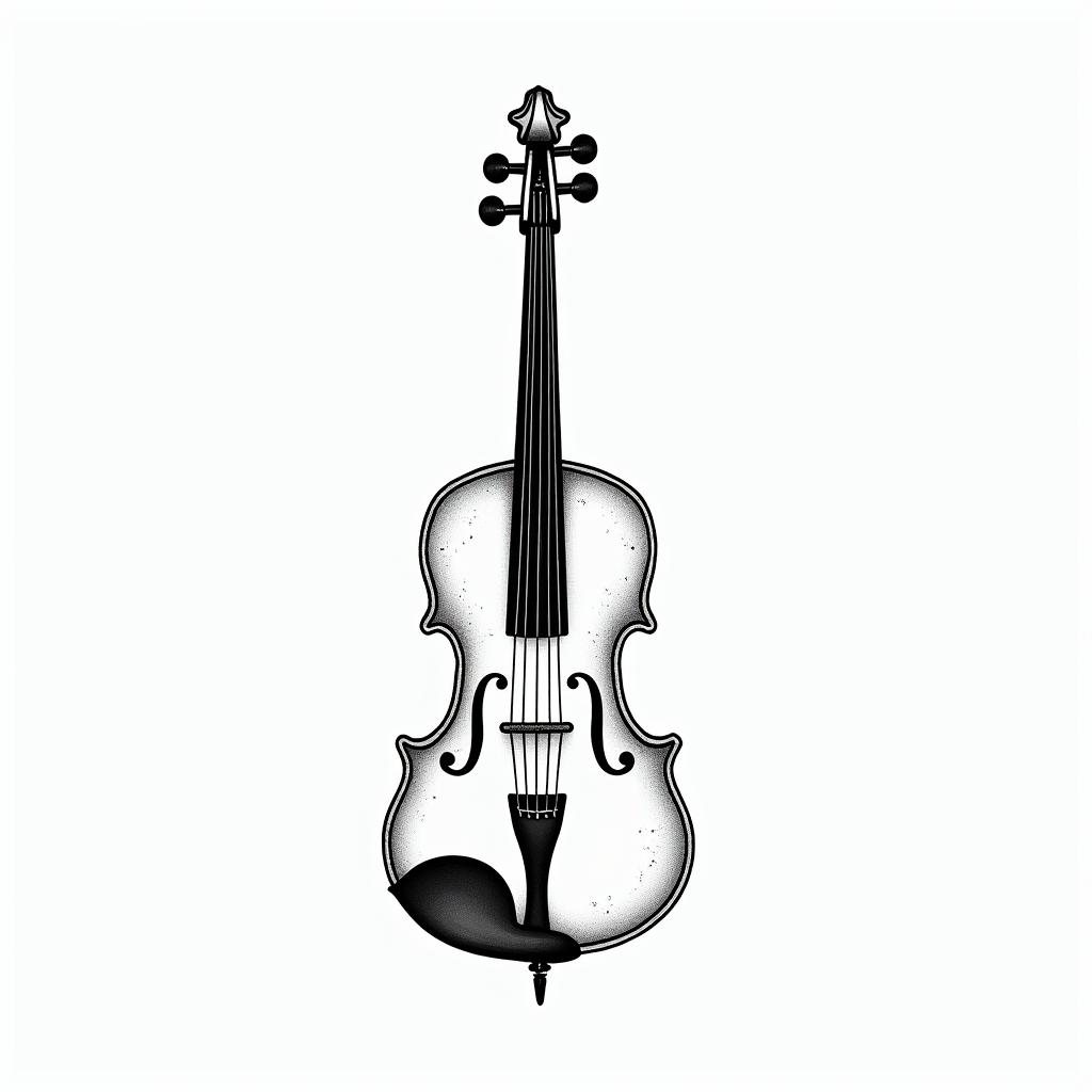 Banjo fiddlein Modest style tattoo, featuring soft, delicate line work with simple and meaningful symbols, gentle waves, a heart, evoking a sense of serenity and grace,