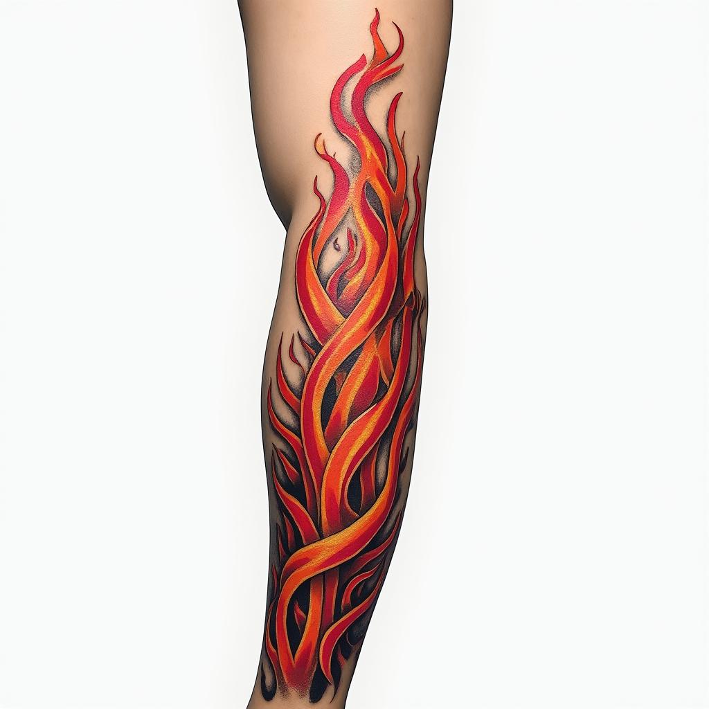 Half sleeve colorful flames in forearmhigly detailed tattoo - Variation 4