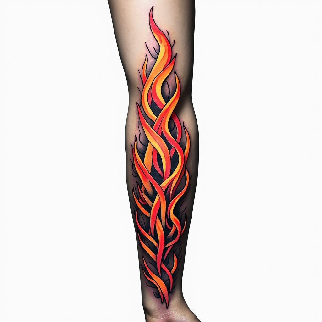 Half sleeve colorful flames in forearmhigly detailed tattoo - Variation 3