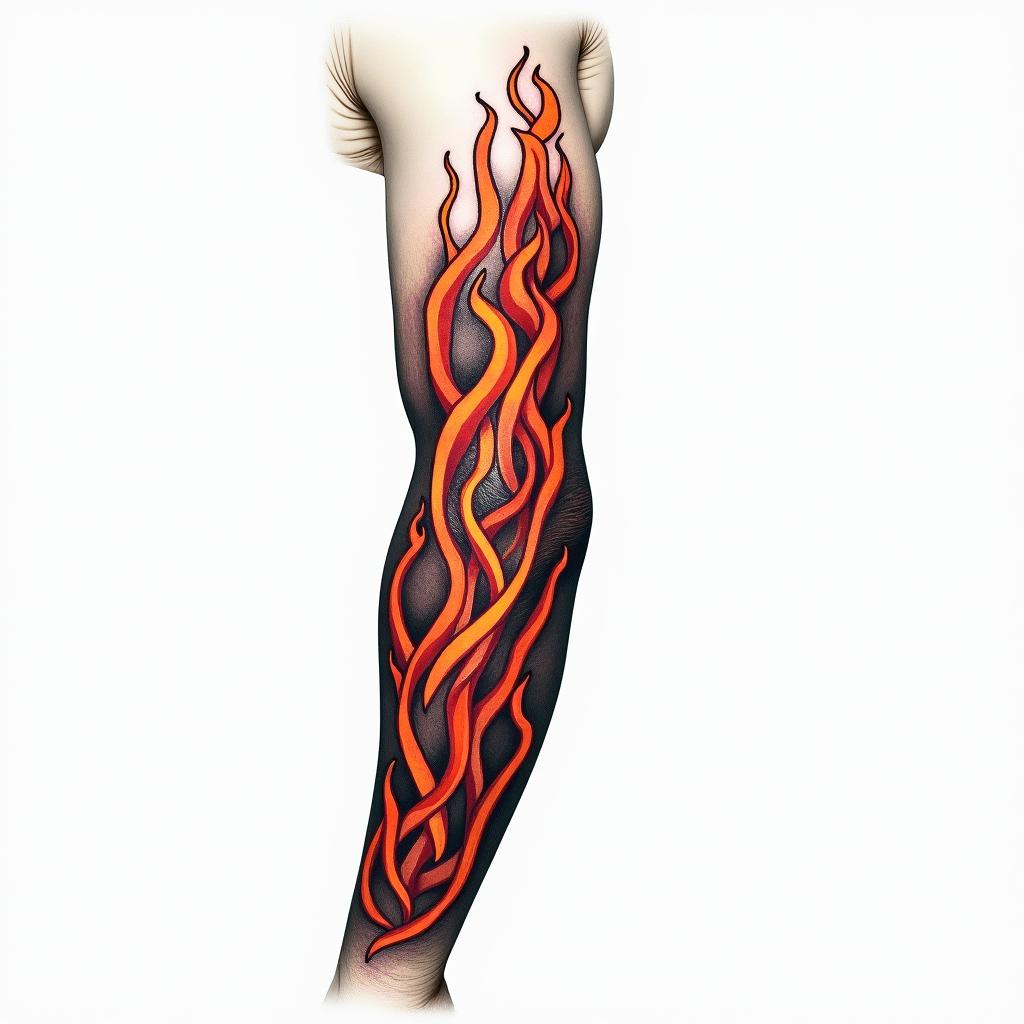 Half sleeve colorful flames in forearmhigly detailed tattoo - Variation 2