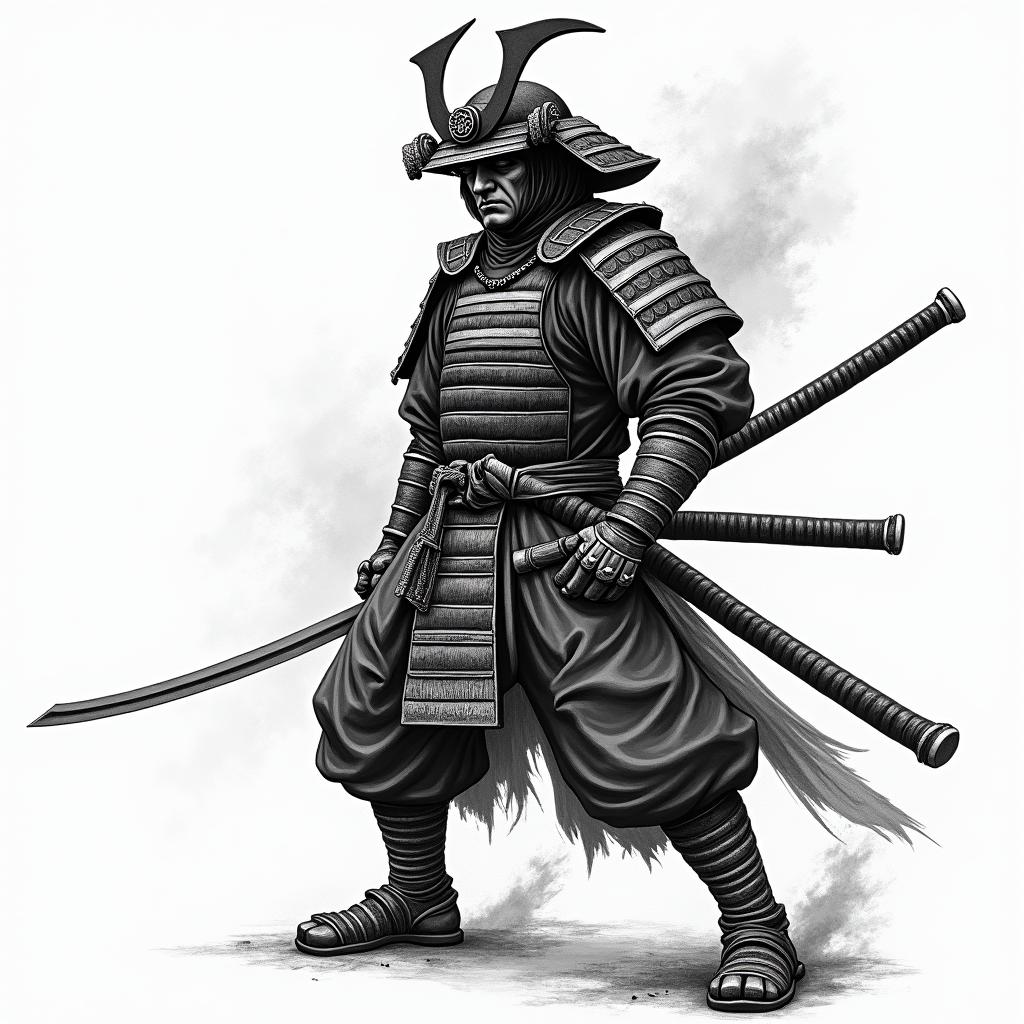 Samurai with a katanain japanese style tattoo, detailed tattoo, traditional japanese culture tattoo, mythology, 8k - Variation 8