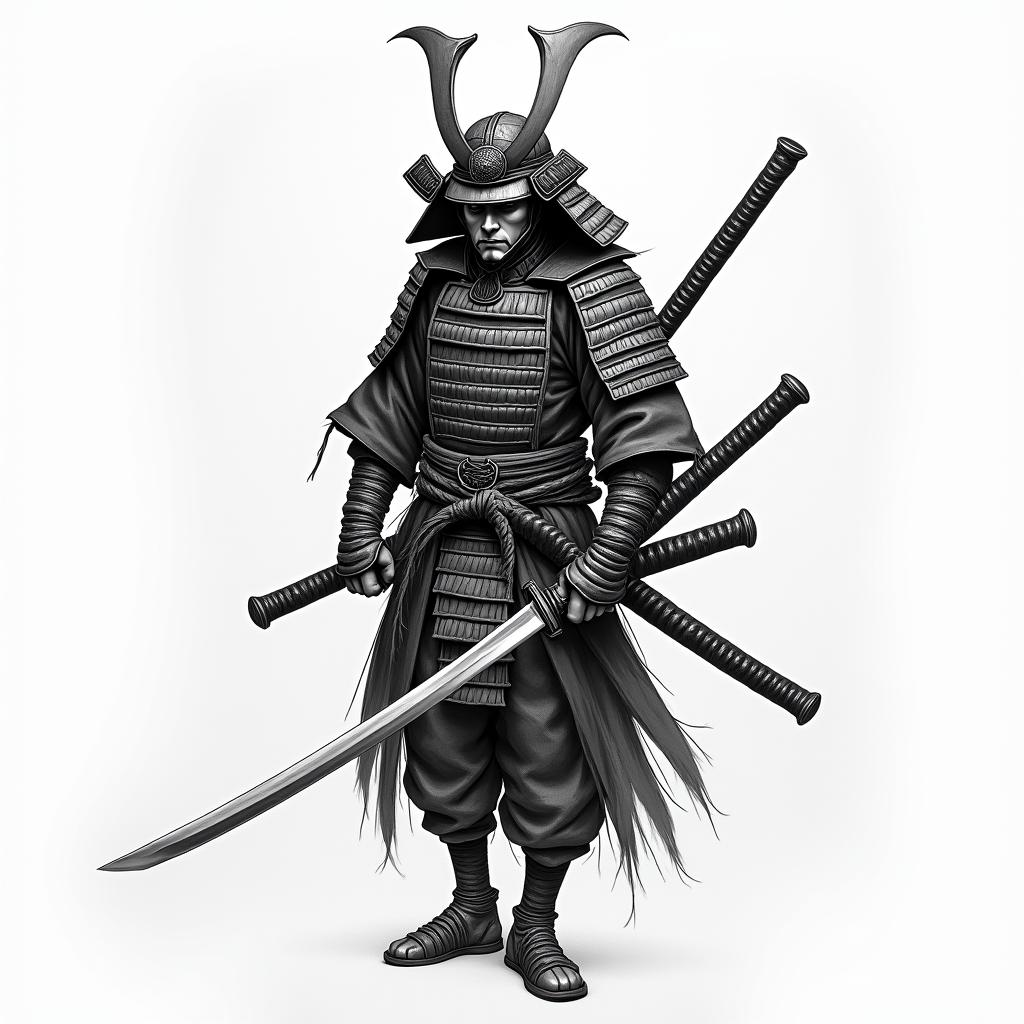 Samurai with a katanain japanese style tattoo, detailed tattoo, traditional japanese culture tattoo, mythology, 8k - Variation 5