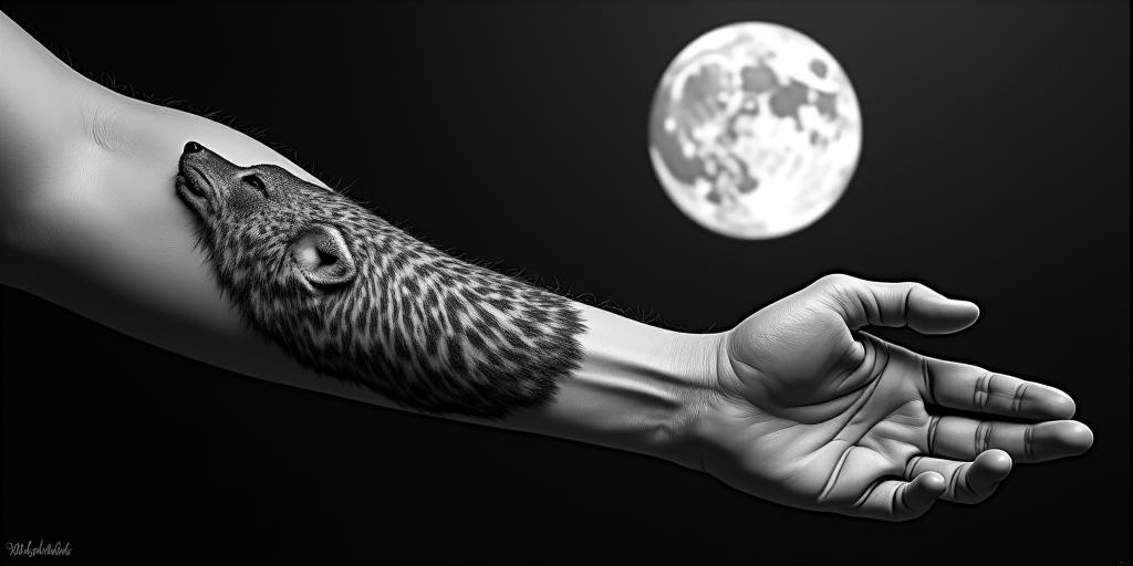 Howling wolf under a full moonhigly detailed tattoo - Variation 12