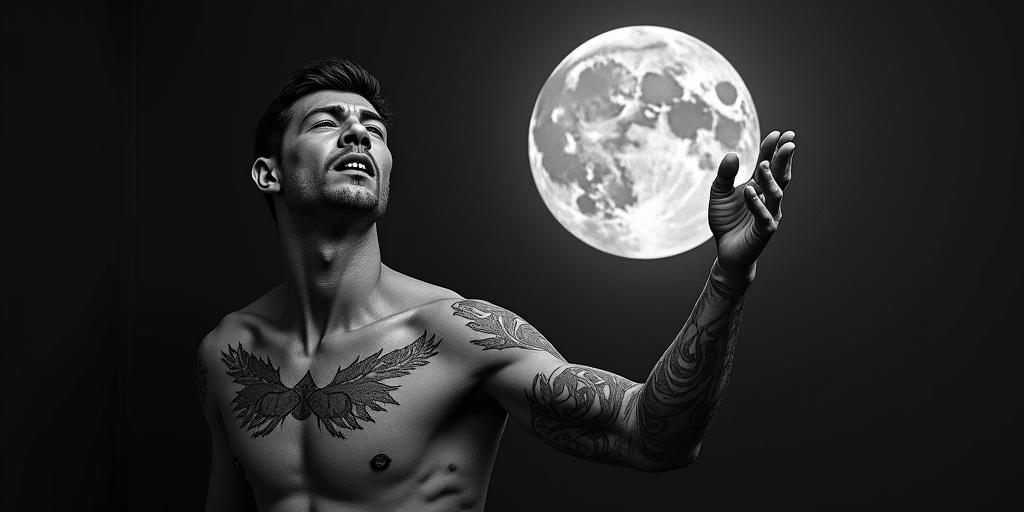 Howling wolf under a full moonhigly detailed tattoo - Variation 10