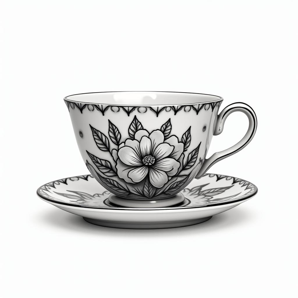 A pretty teacup with a floral designhigly detailed tattoo - Variation 2
