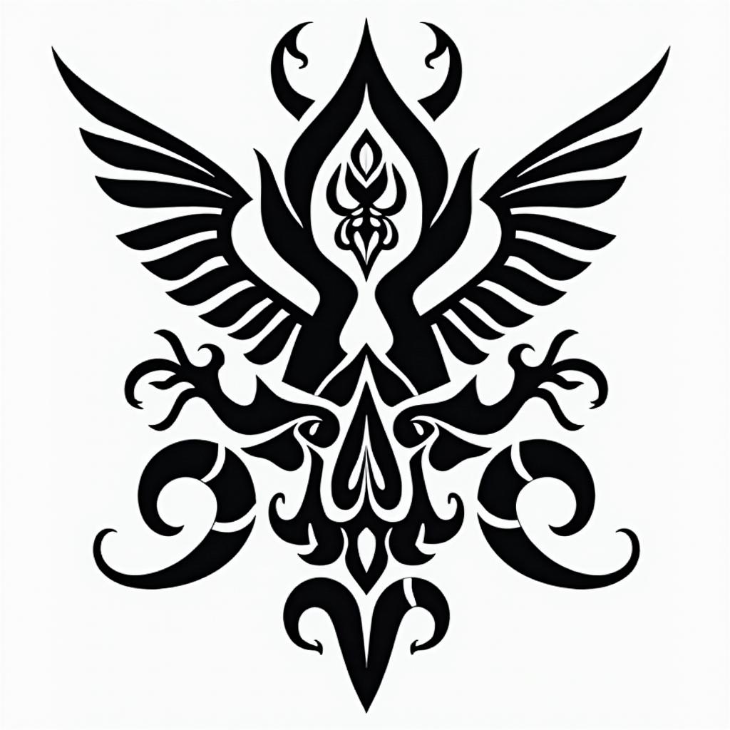 Roofer, devil, godin tribal tattoo style, featuring bold and black geometric shapes, curved lines, intertwine and flow seamlessly, creating a powerful and symbolic design, polynesian and maori styles