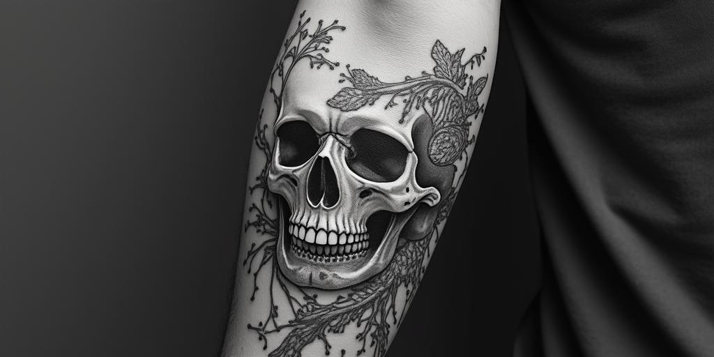 Skullsin japanese style tattoo, detailed tattoo, traditional japanese culture tattoo, mythology, 8k
