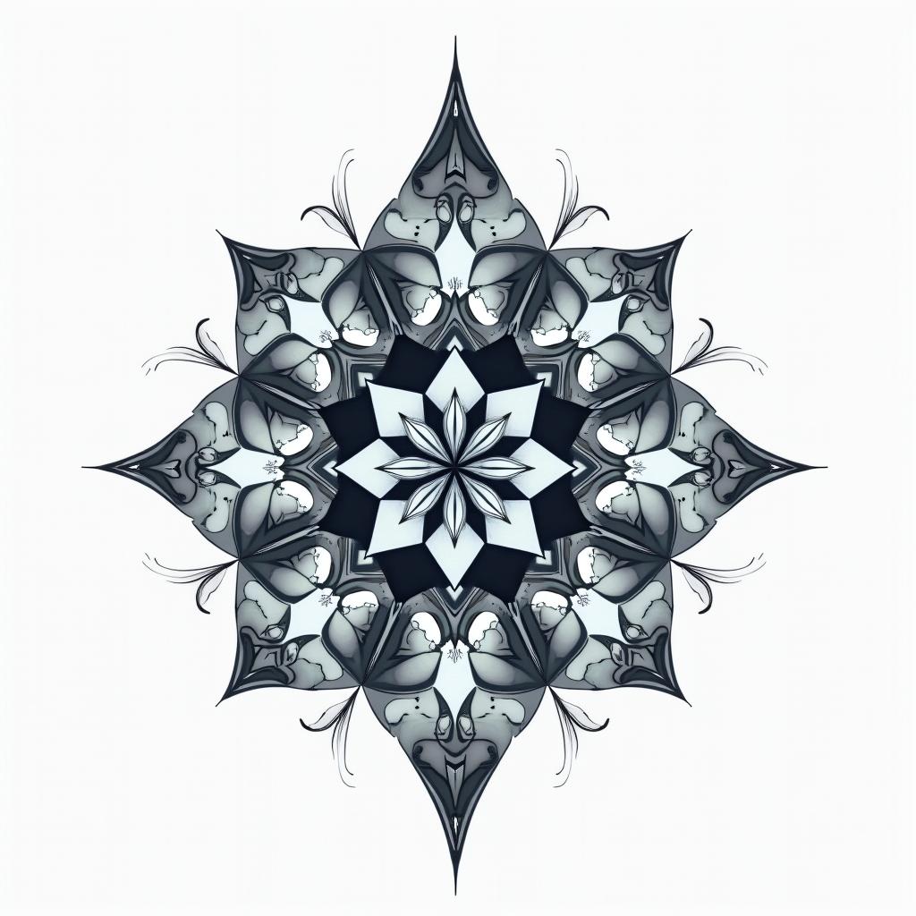 I don't want to forget my father's illness. I want to put in blue amber and a bow and arrow. in geometric style tattoo, blending hexagons, mandala-inspired patterns, symmetrical and fractal design, clean lines, sharp angles - Variation 2