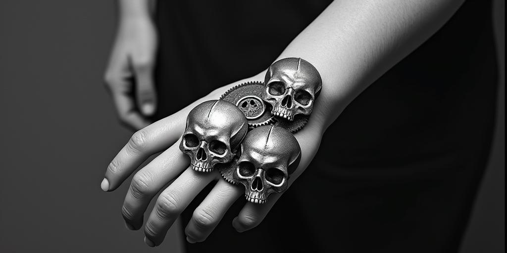 Mechanical gears fused with human anatomy skullshigly detailed tattoo
