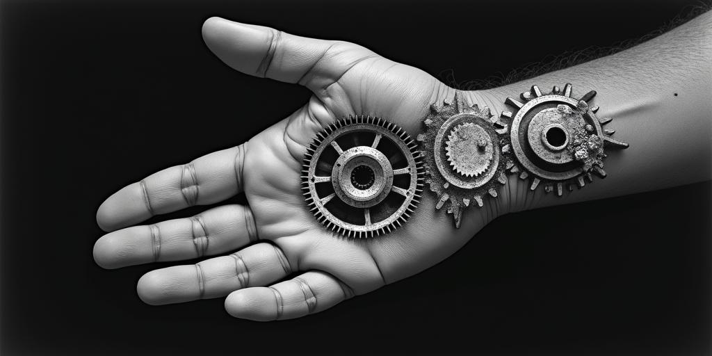 Mechanical gears fused with human anatomy skullshigly detailed tattoo - Variation 3