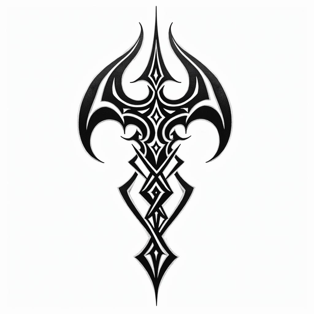 Native American tomahawkin tribal tattoo style, featuring bold and black geometric shapes, curved lines, intertwine and flow seamlessly, creating a powerful and symbolic design, polynesian and maori styles - Variation 4