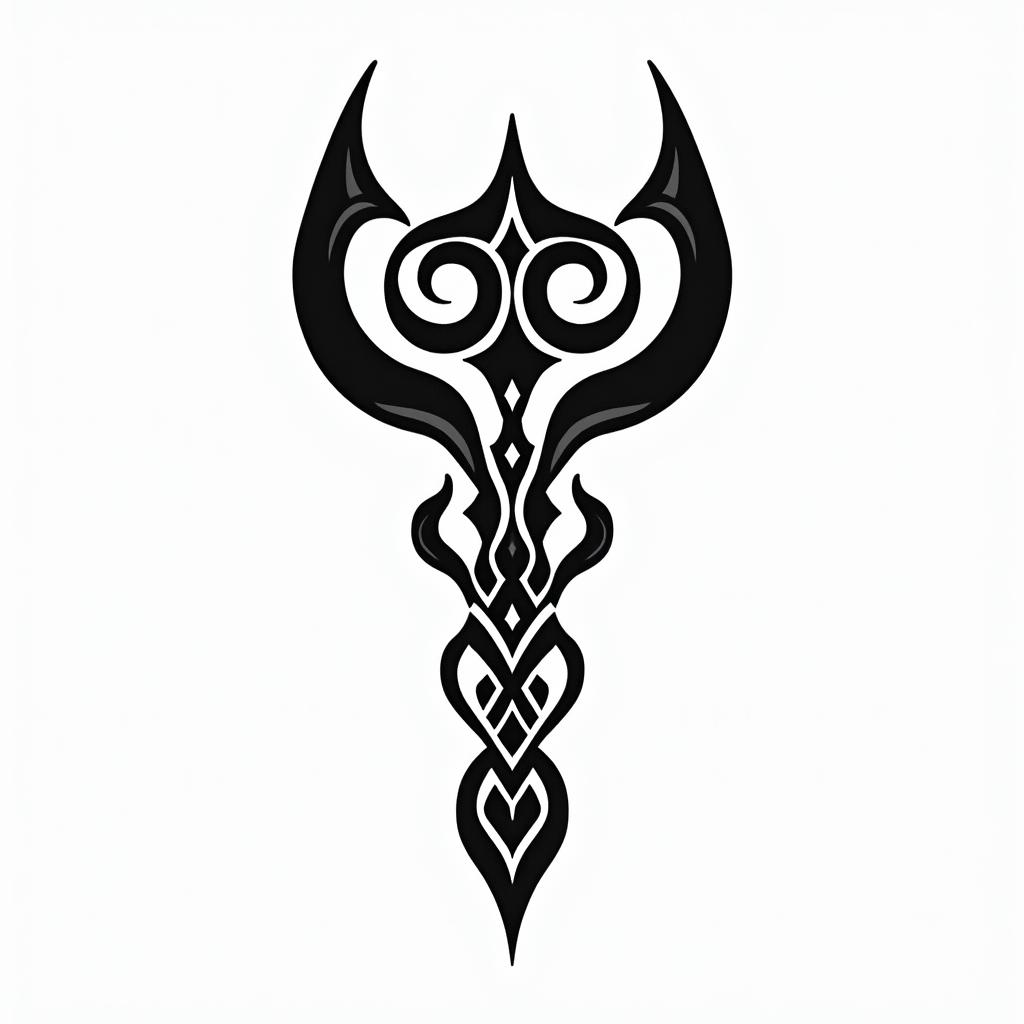 Native American tomahawkin tribal tattoo style, featuring bold and black geometric shapes, curved lines, intertwine and flow seamlessly, creating a powerful and symbolic design, polynesian and maori styles - Variation 2
