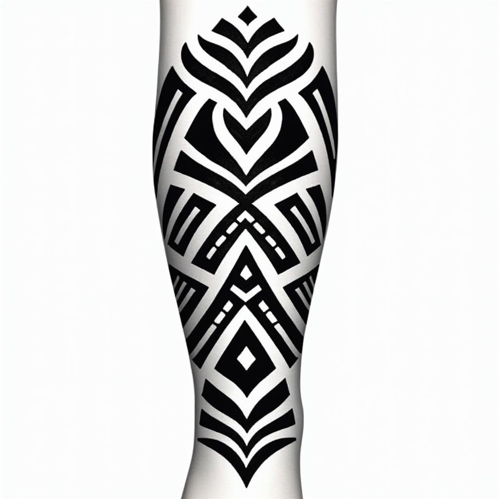 On tibiain tribal tattoo style, featuring bold and black geometric shapes, curved lines, intertwine and flow seamlessly, creating a powerful and symbolic design, polynesian and maori styles - Variation 2