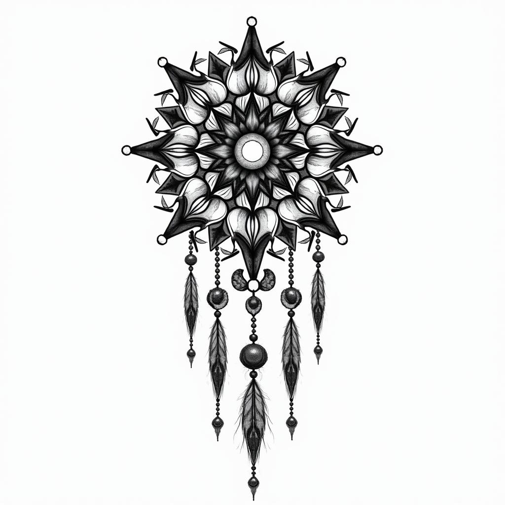 Dream catcherin bohemian style tattoo, 8k - Variation 3