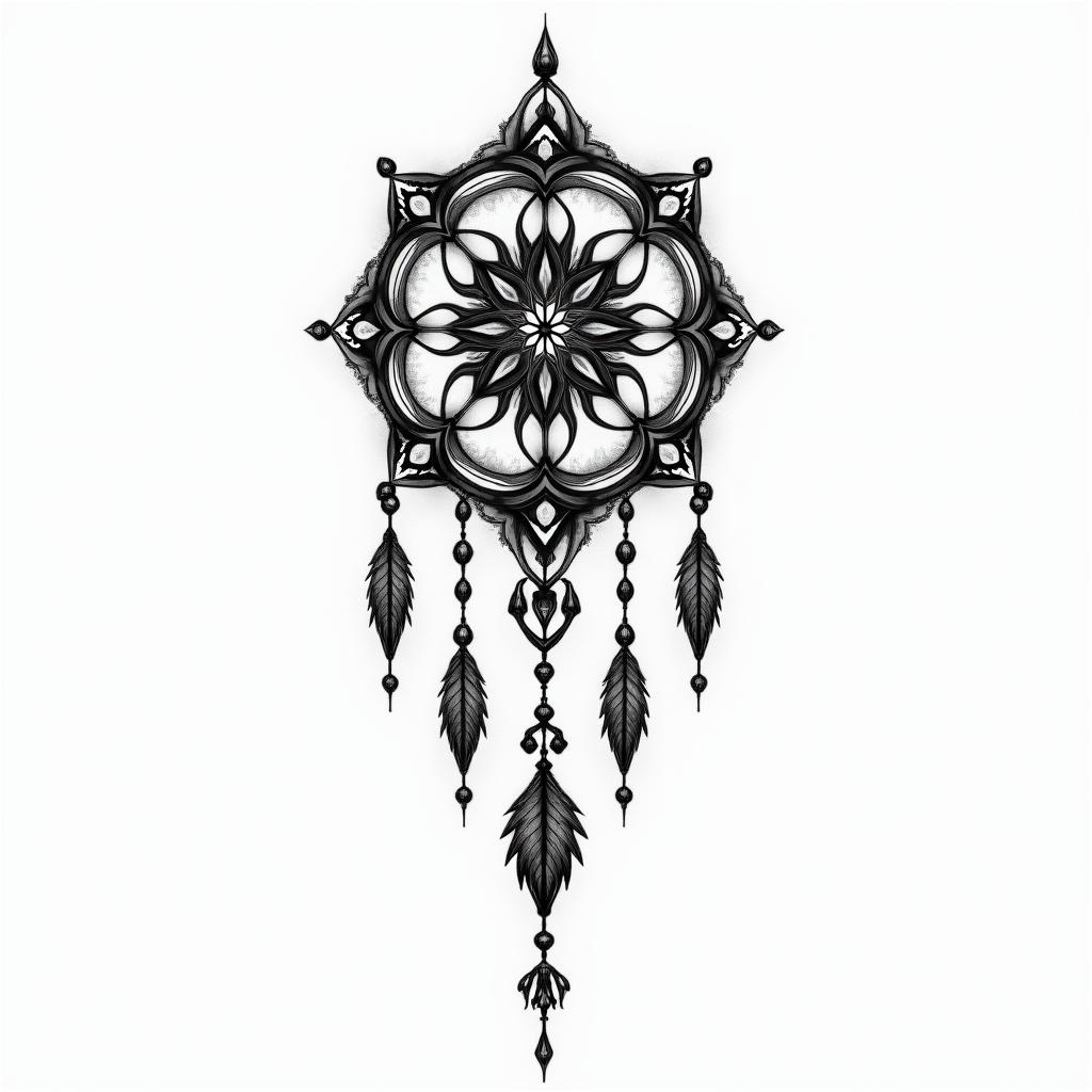 Dream catcherin bohemian style tattoo, 8k - Variation 2