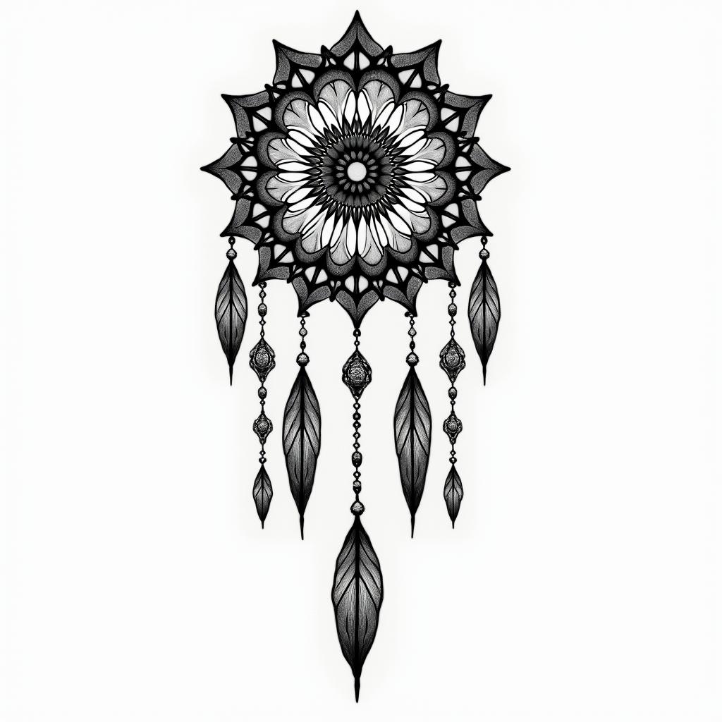 Dream catcherin bohemian style tattoo, 8k - Variation 4