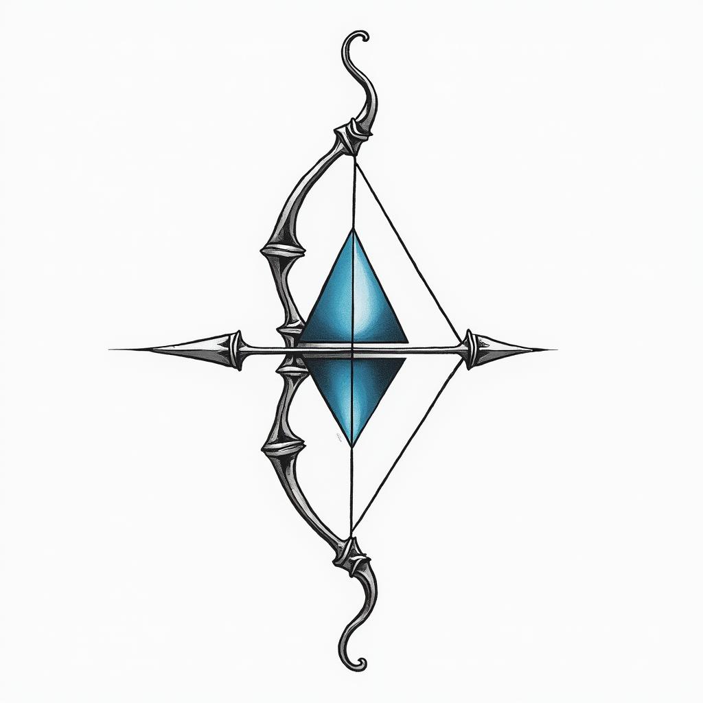 I don't want to forget my father's illness. I want to include blue amber and a bow and arrow.in minimalist style tattoo, featuring simple shapes and fine lines, with minimal shading and details, tiny triangles, creating a sense of balance and harmony - Variation 2