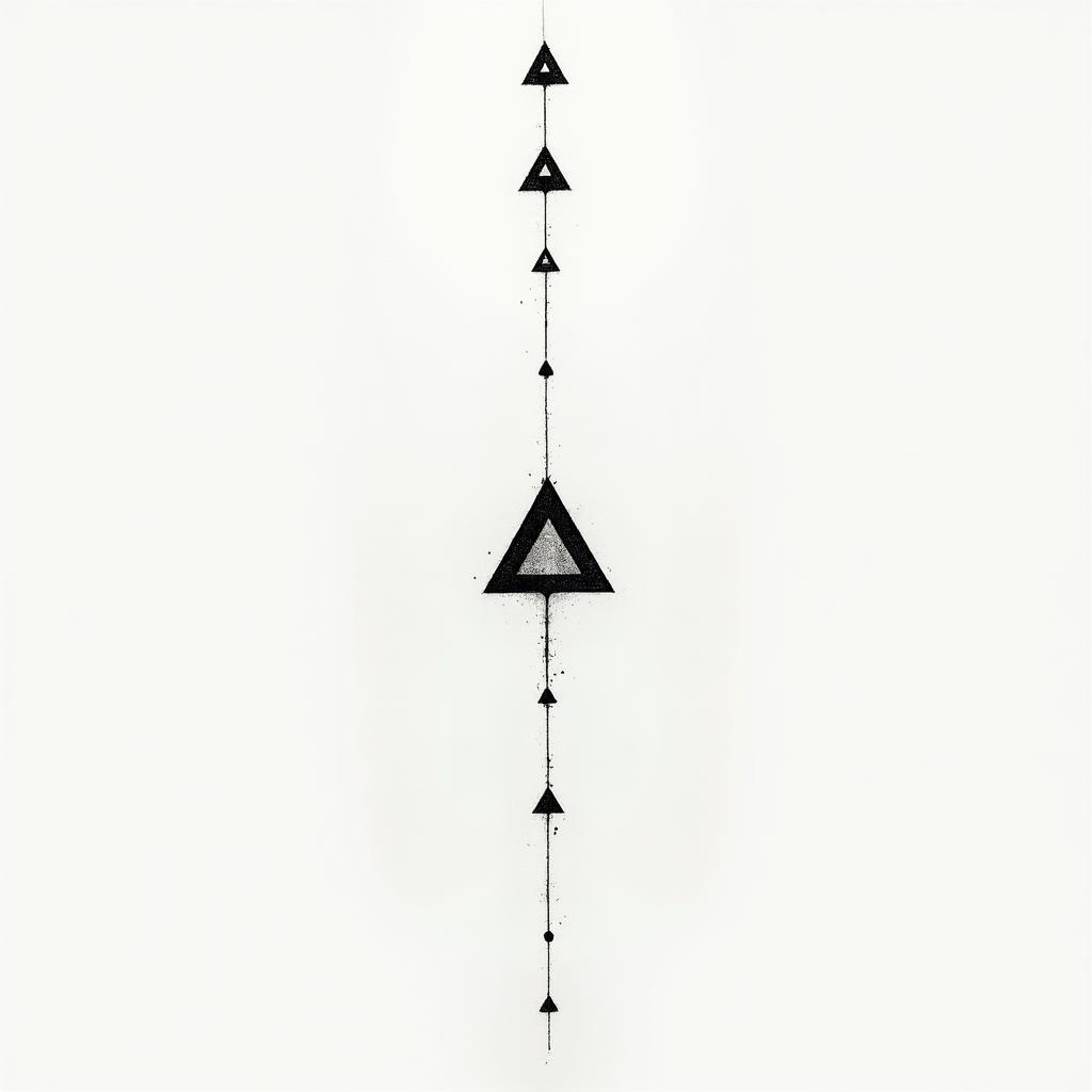 The feeling of worthless when trying to be worthyin minimalist style tattoo, featuring simple shapes and fine lines, with minimal shading and details, tiny triangles, creating a sense of balance and harmony