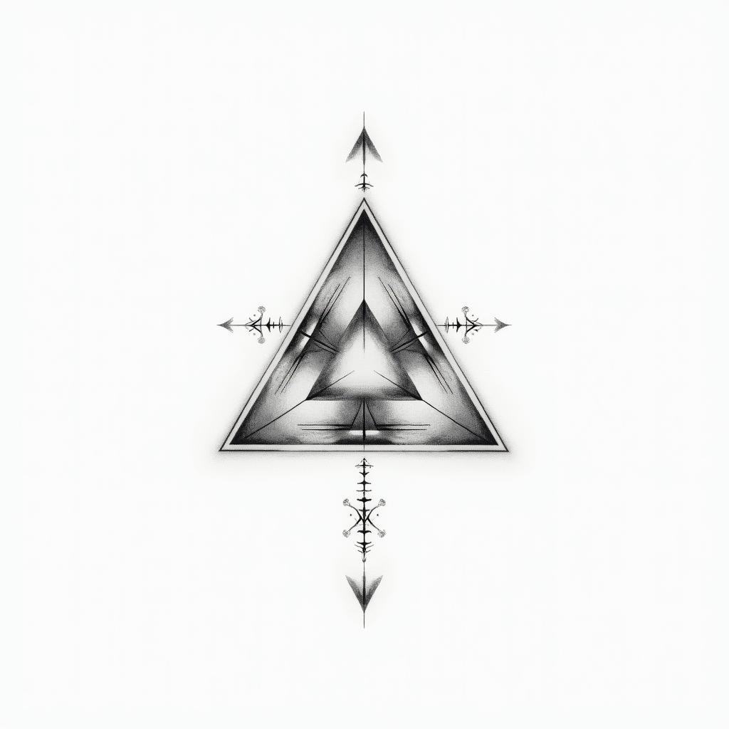 The feeling of worthless when trying to be worthyin minimalist style tattoo, featuring simple shapes and fine lines, with minimal shading and details, tiny triangles, creating a sense of balance and harmony - Variation 3