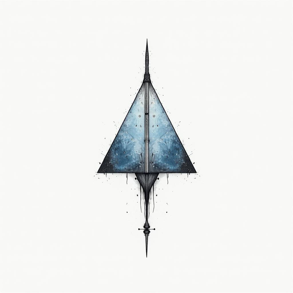 I don't want to forget my father's illness. I want to include blue amber and a bow and arrow. Simple things are preferred.in minimalist style tattoo, featuring simple shapes and fine lines, with minimal shading and details, tiny triangles, creating a sense of balance and harmony - Variation 2