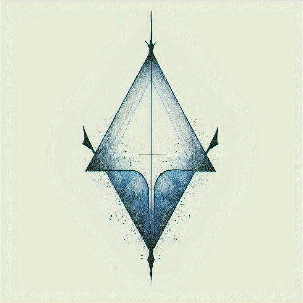 I don't want to forget my father's illness. I want to include blue amber and a bow and arrow. Simple things are preferred.in minimalist style tattoo, featuring simple shapes and fine lines, with minimal shading and details, tiny triangles, creating a sense of balance and harmony - Variation 4
