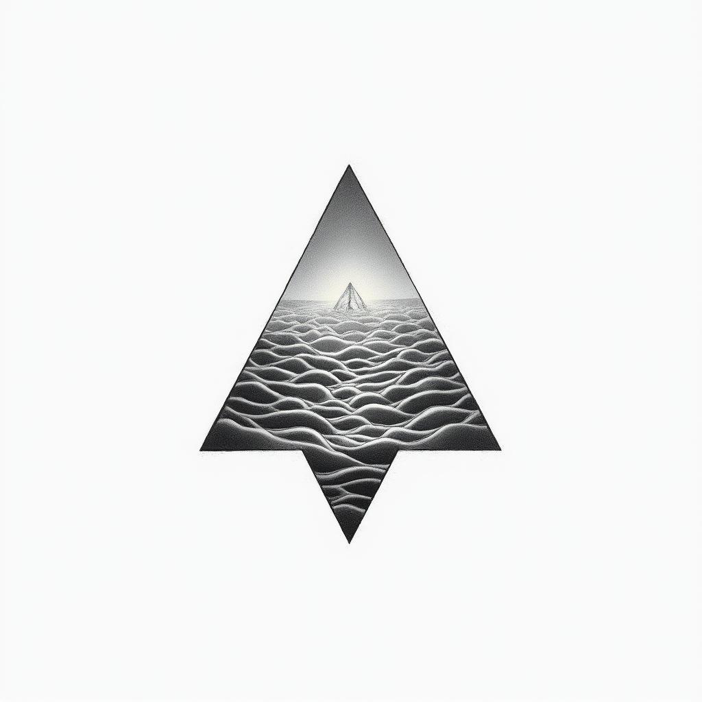 I want to remember my father's illness. I want to incorporate blue amber and wave patterns. Something feminine and simple would be good.in minimalist style tattoo, featuring simple shapes and fine lines, with minimal shading and details, tiny triangles, creating a sense of balance and harmony - Variation 3