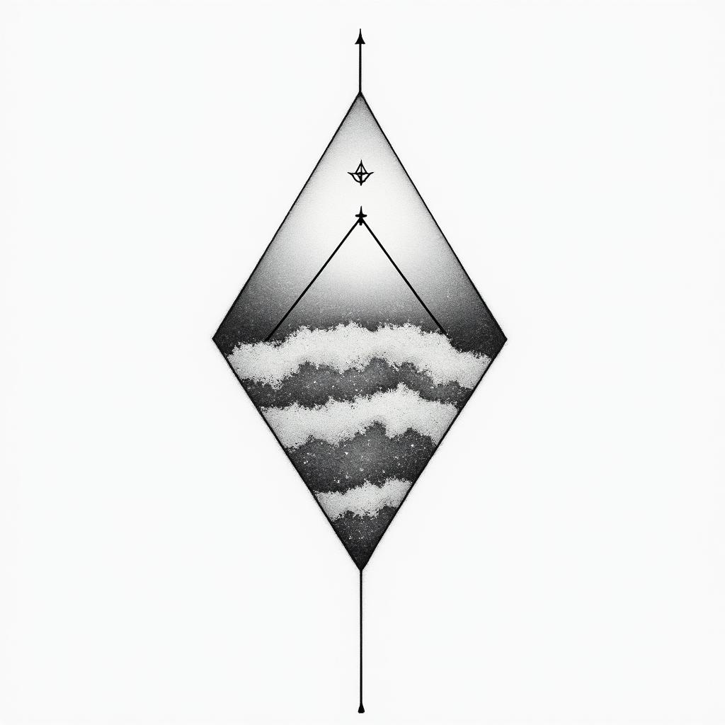 I want to remember my father's illness. I want to incorporate blue amber and wave patterns. Something feminine and simple would be good.in minimalist style tattoo, featuring simple shapes and fine lines, with minimal shading and details, tiny triangles, creating a sense of balance and harmony