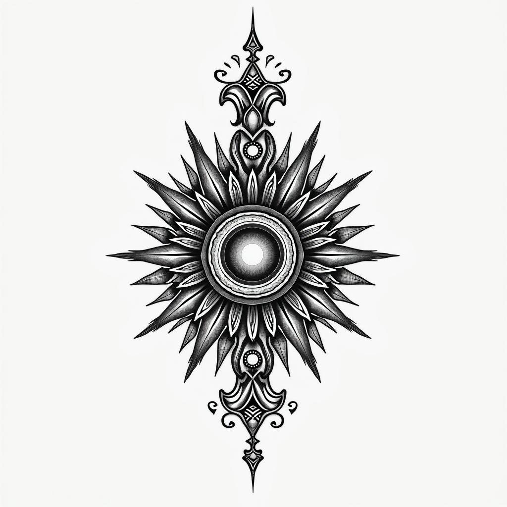 I want a tattoo for my chestin spiritual symbols tattoo style, featuring an intricate design incorporating elements, Hamsa hand, third eye, minimalist composition - Variation 2
