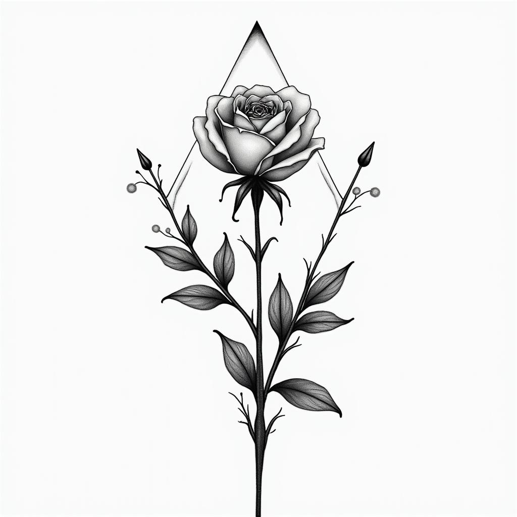 I don't want to forget my father's illness. I want to include blue amber and roses. I prefer something feminine and simple.in minimalist style tattoo, featuring simple shapes and fine lines, with minimal shading and details, tiny triangles, creating a sense of balance and harmony - Variation 4
